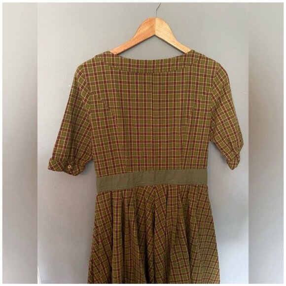 Women’s Green Plaid Vintage Swing Dress – Retro Style – Size X-Large - Picture 8 of 9